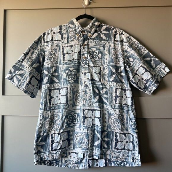 Kahala Hawaiian Aloha Shirt Large Blue 100% Cotton Floral Half Button Down USA - Picture 1 of 14